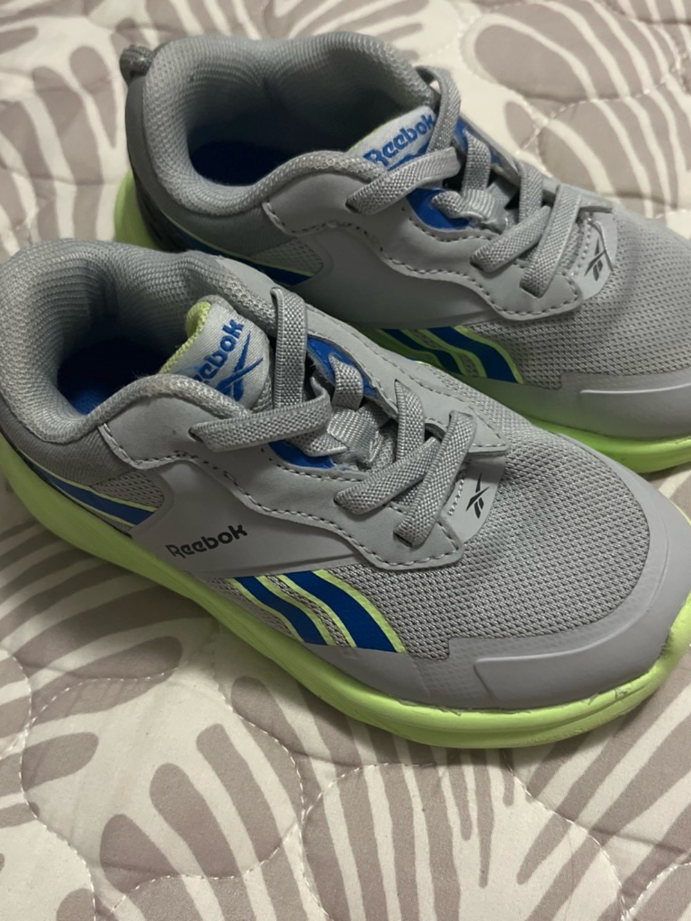 Reebok Kids Gray, Blue and Neon Green Athletic Sneakers